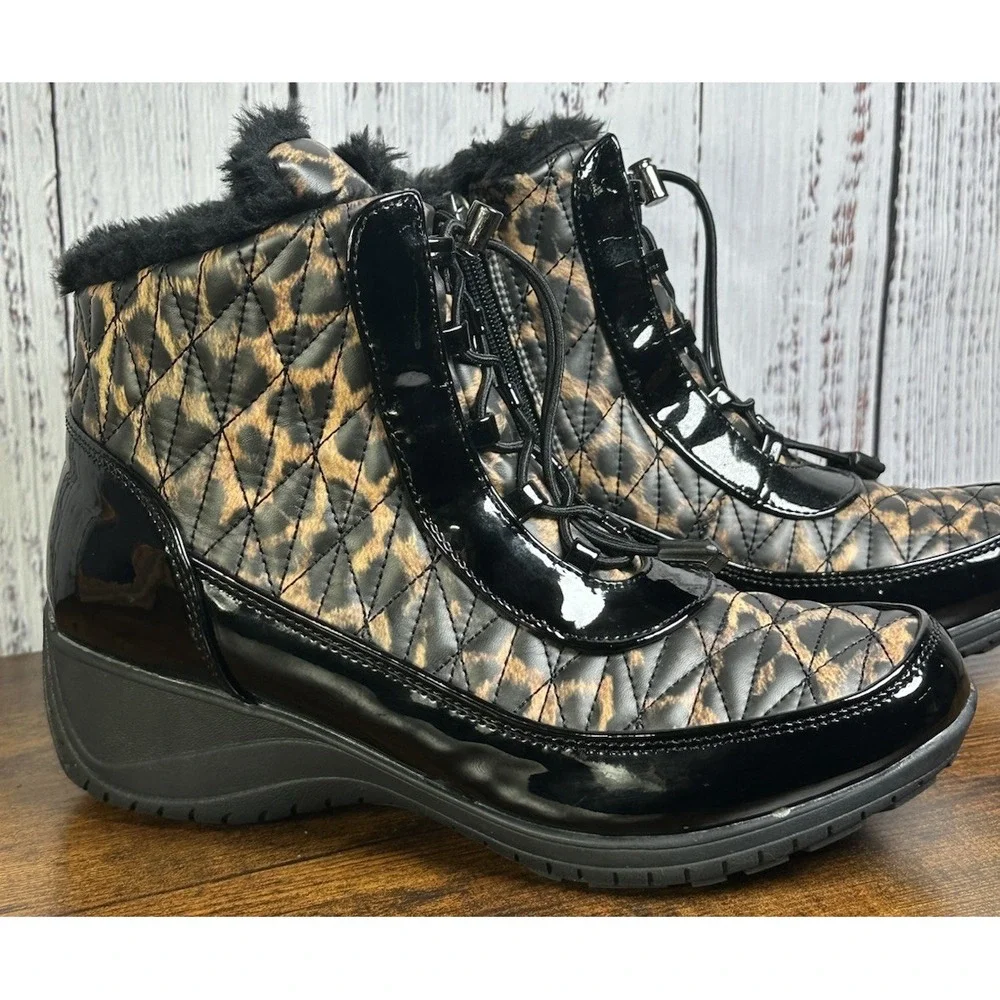 Khombu Molly Waterproof‎ Side-Zip Winter Ankle Boots Women's 8.5 Black Leopard